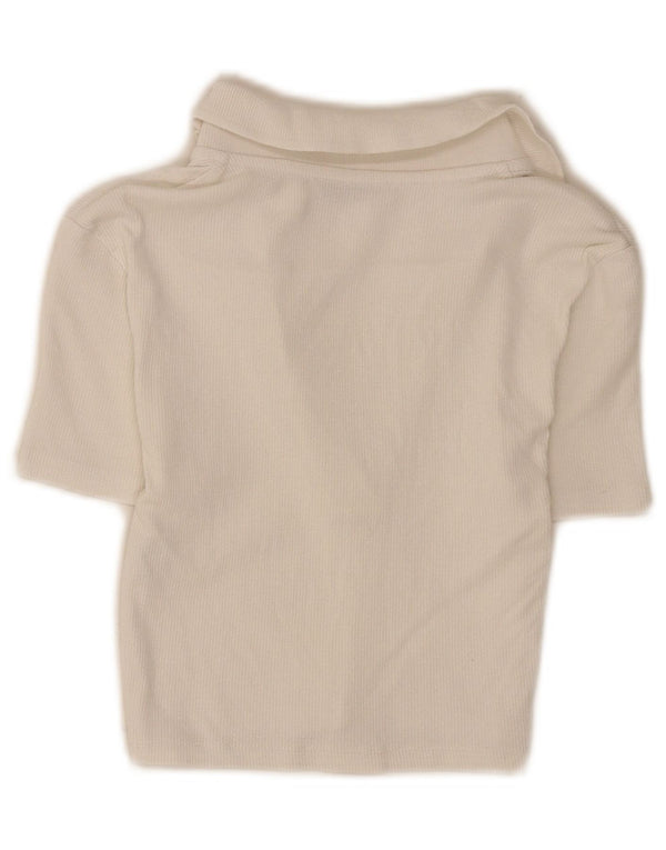 Zara Womens Crop Polo Shirt UK 8 Small White Bomuld