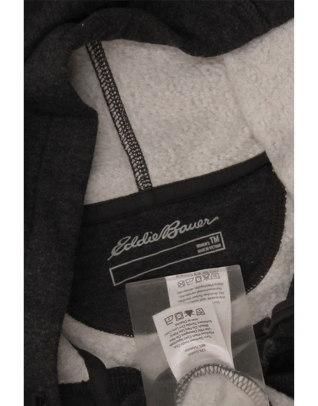 EDDIE BAUER Dame hættetrøje med knapudskæring UK 14 Mellemgrå bomuld