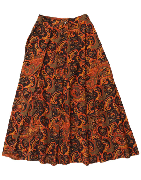 Vintage Kvinders Flared Nederdel W26 Lille Brun Paisley