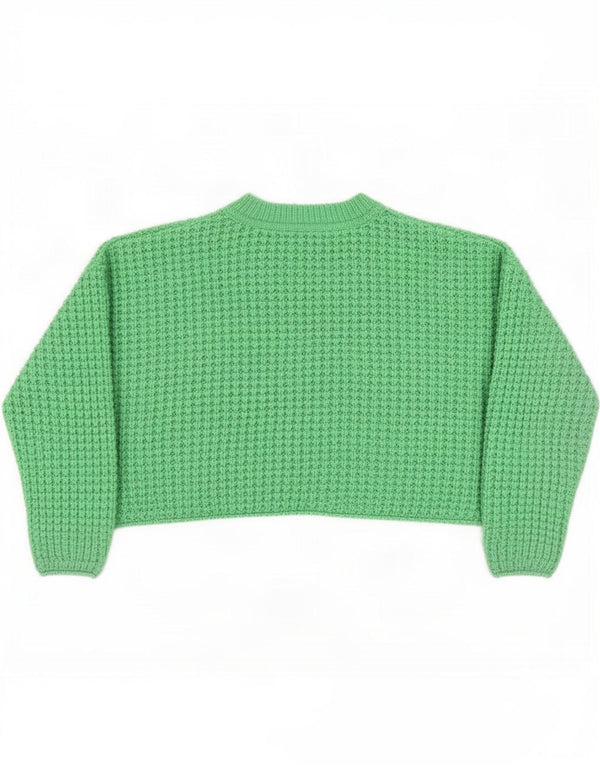Zara Womens Crop Oversized trøjetrøje med rund hals UK 16 Large Green