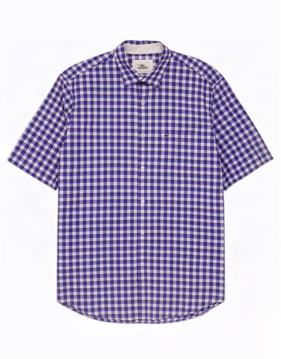 Lacoste kortærmet herreskjorte med normal pasform størrelse 42 Large Blue Gingham