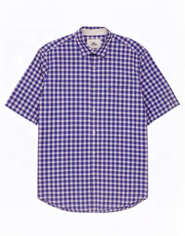 Lacoste kortærmet herreskjorte med normal pasform størrelse 42 Large Blue Gingham