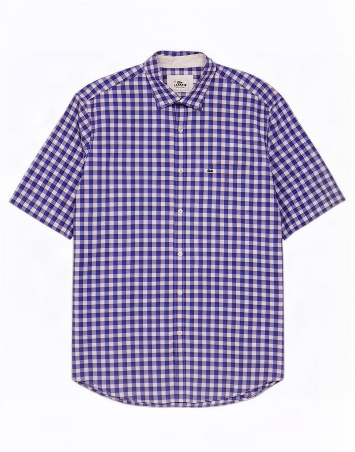 Lacoste kortærmet herreskjorte med normal pasform størrelse 42 Large Blue Gingham