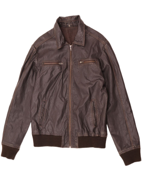Project Mens Leather Jacket UK 40 Large Brown