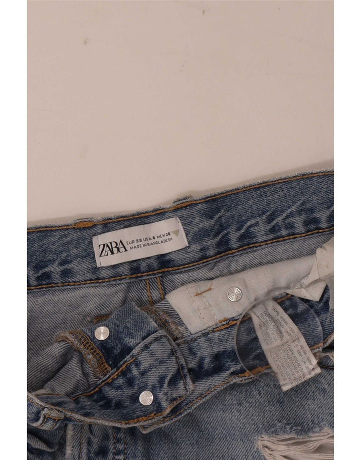 Zara Womens Distressed Denim Shorts EU 38 Small W28 Blue Cotton