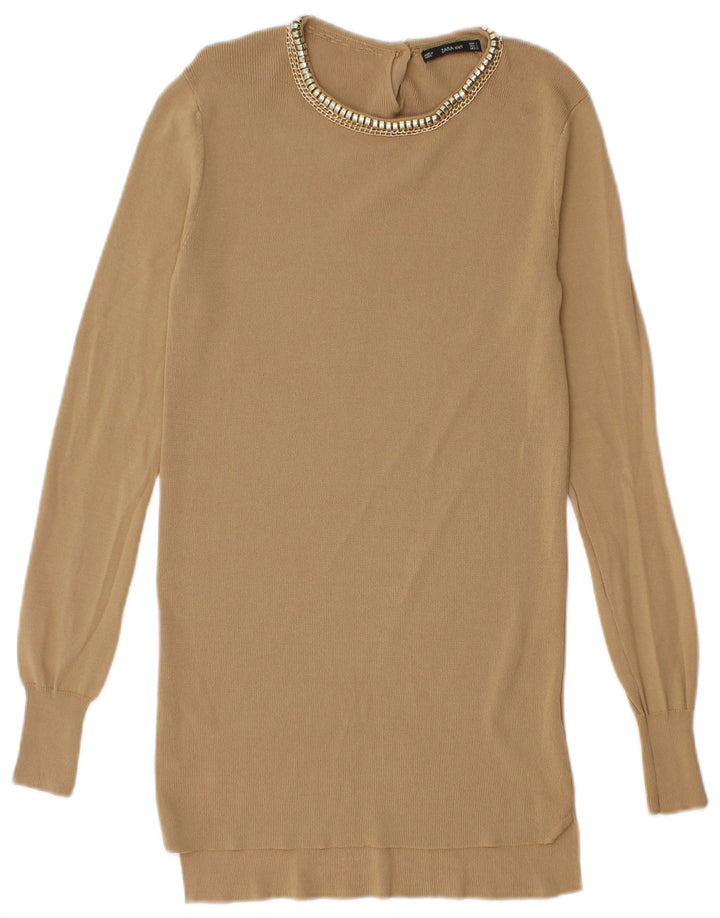 Zara Dame Boat Neck Jumper Sweater UK 8 Small Beige