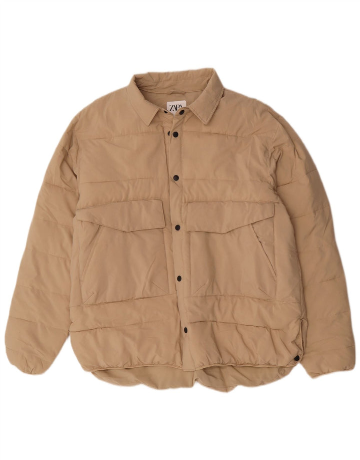 Zara Polstret Herrejakke UK 40 Stor Beige Polyester