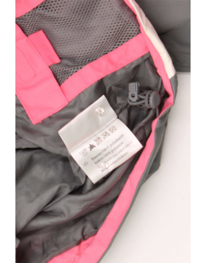 Vintage skijakke med hætte til kvinder UK 12 Medium Pink Colourblock Polyamid