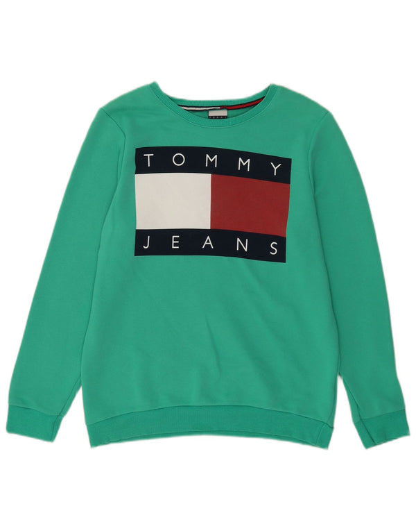 Tommy Hilfiger Dame Grafisk Sweatshirt Jumper UK 16 Stor Grøn Bomuld