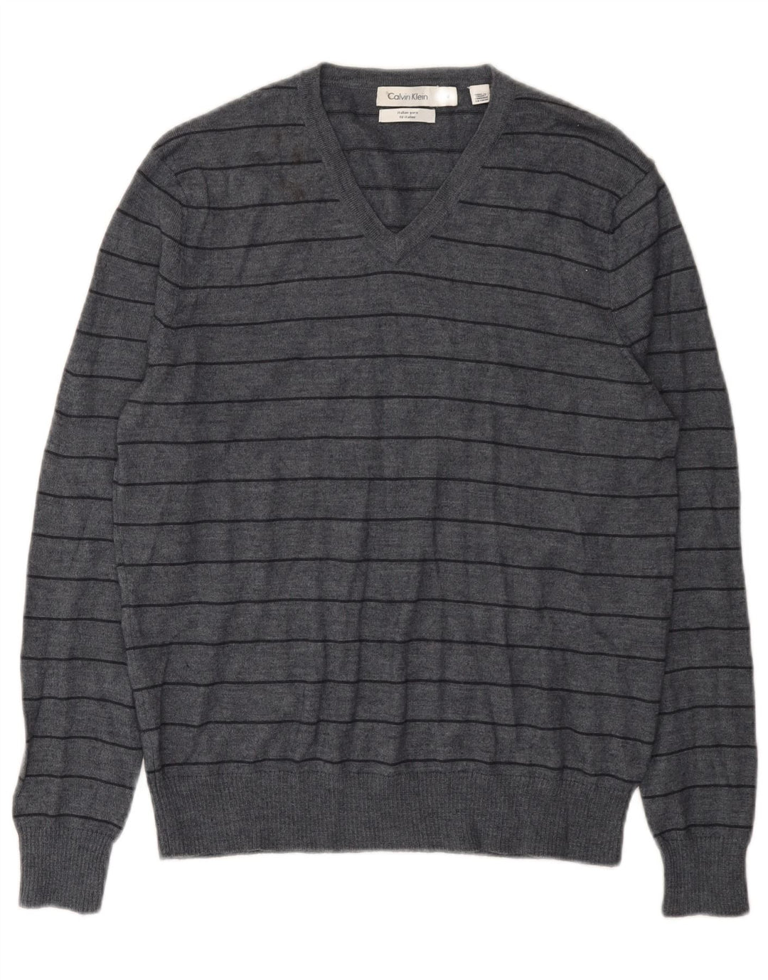 Calvin Klein Herre V-hals sweater Medium Grå Stribet Merinould