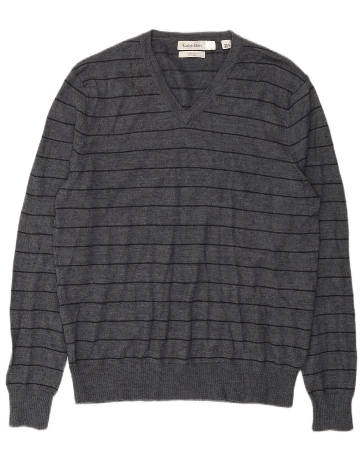 Calvin Klein Herre V-hals sweater Medium Grå Stribet Merinould