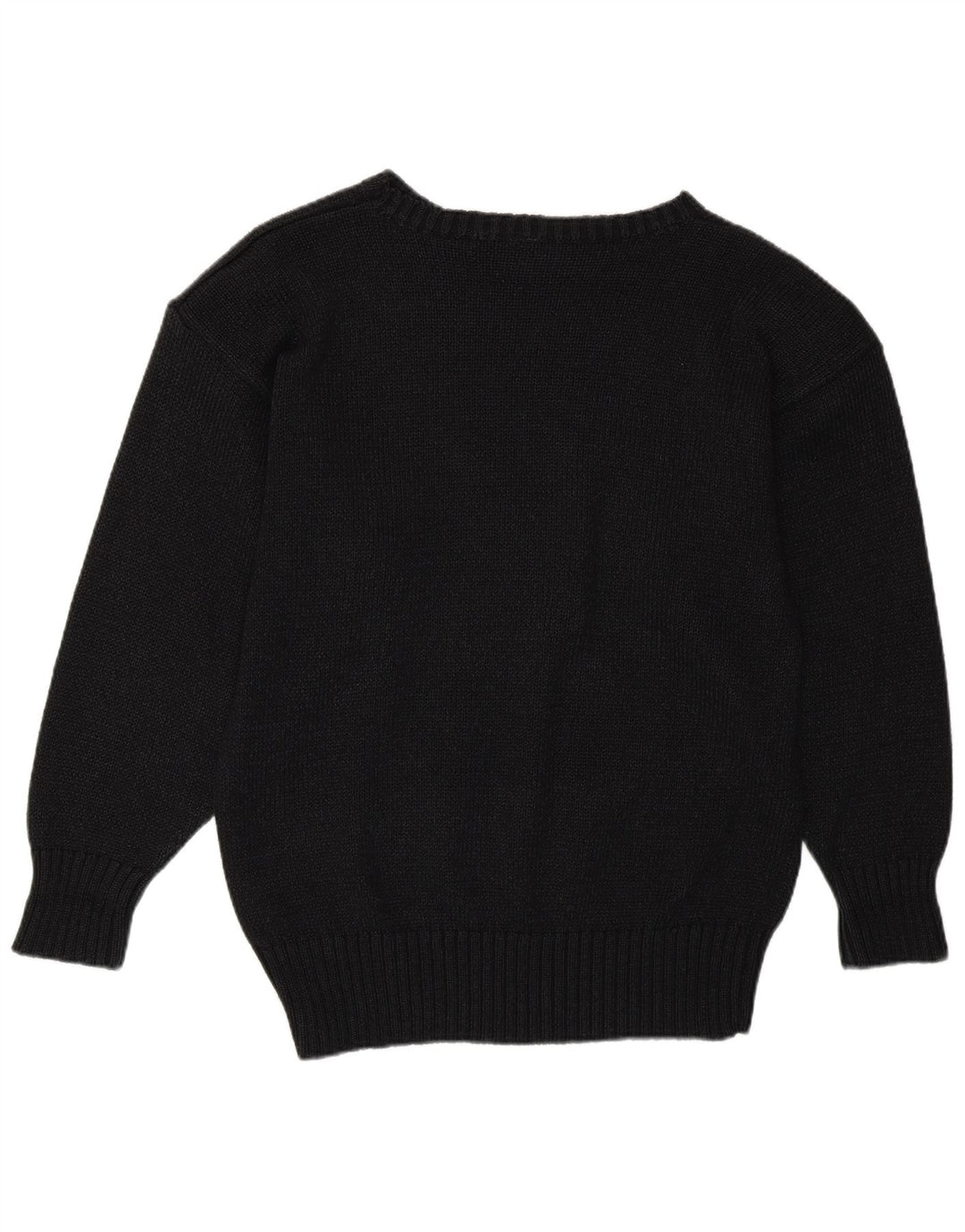 Vintage Dame Boat Neck Jumper Sweater UK 14 Medium Sort Bomuld