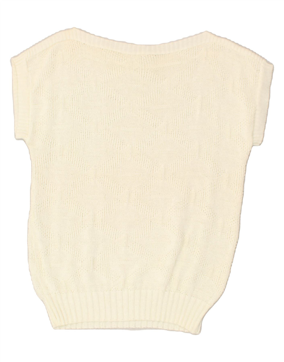 VINTAGE Womens Sleeveless Boat Neck Jumper Sweater UK 14 Medium Off White | Vintage Vintage | Thrift | Second-Hand Vintage | Used Clothing | Messina Hembry 