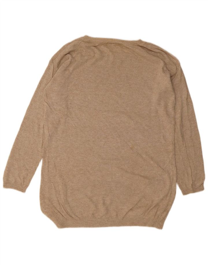 Marks & Spencer Dame Grafisk Boat Neck Jumper Sweater UK 12 Medium Beige