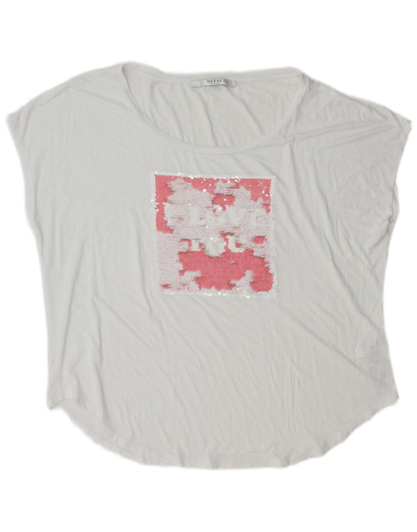 Guess Grafisk T-shirt top til kvinder UK 12 Medium White Viscose