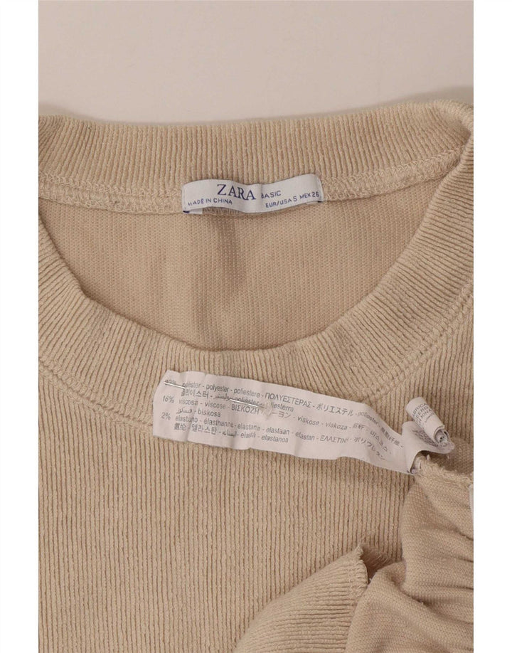 Zara Dame Oversized Top Langærmet UK 10 Small Beige Polyester