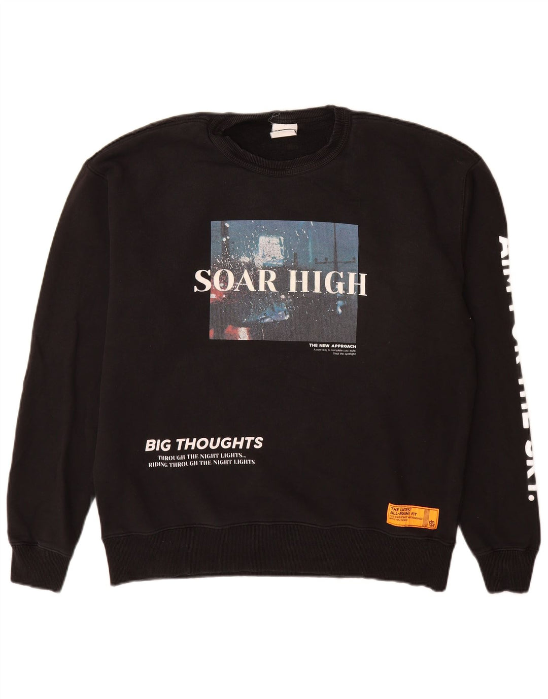 Zara Herre Grafisk Sweatshirt Jumper Stor Sort Bomuld