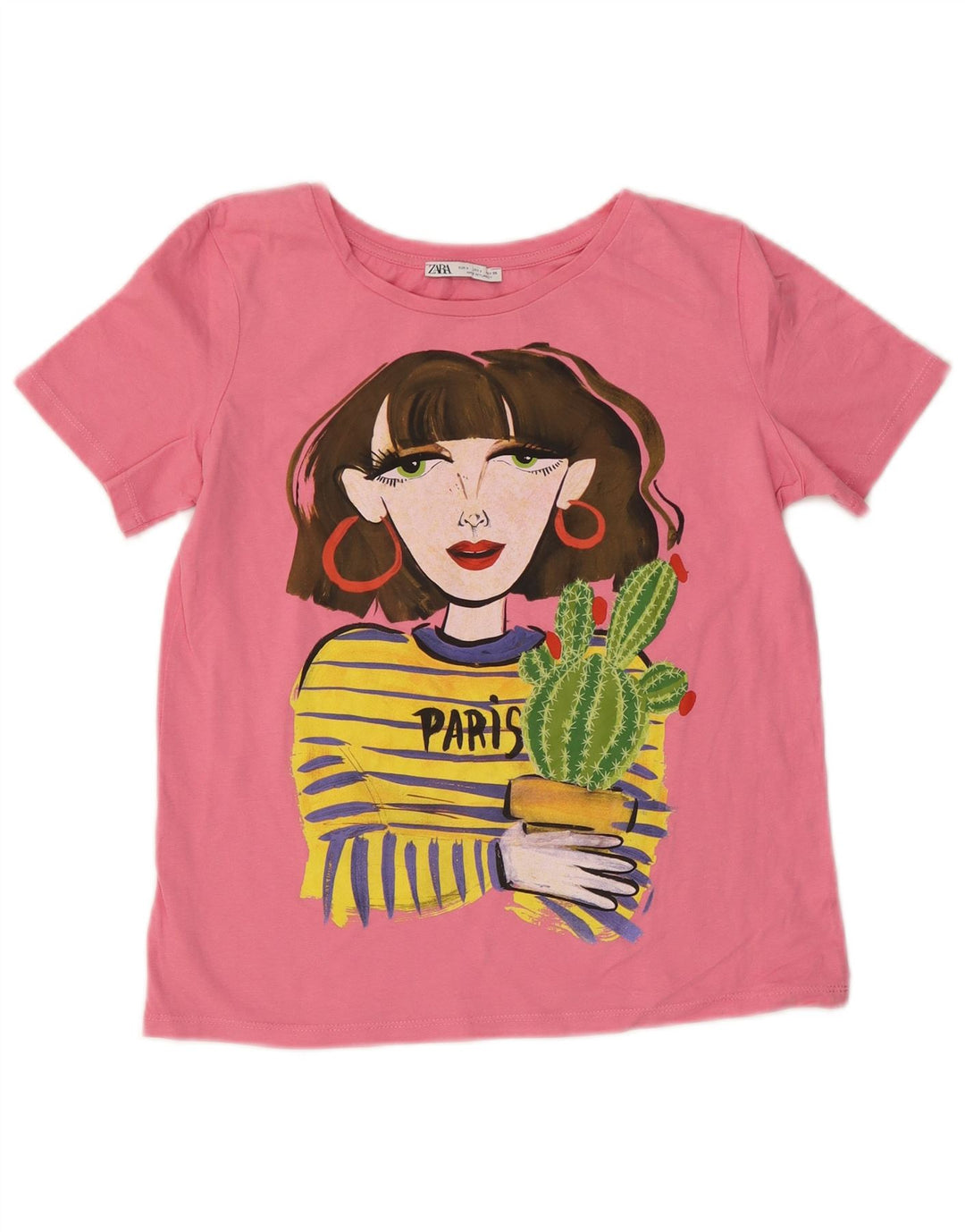 ZARA Dame Dora Crop Grafisk T-Shirt Top UK 10 Small Pink