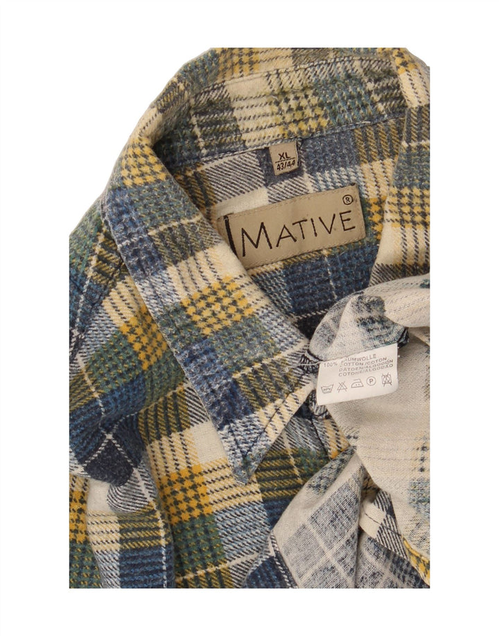 VINTAGE Mens Flannel Shirt Size 43/44 XL Blue Check Cotton Vintage Vintage and Second-Hand Vintage from Messina Hembry 