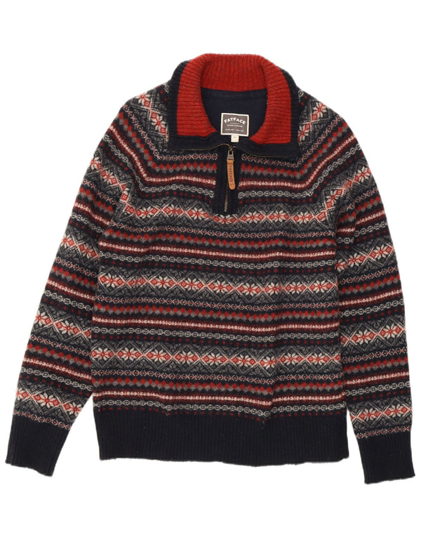 FAT FACE Dame sweater med lynlås-hals UK 14 Medium Navy Blue Fair Isle
