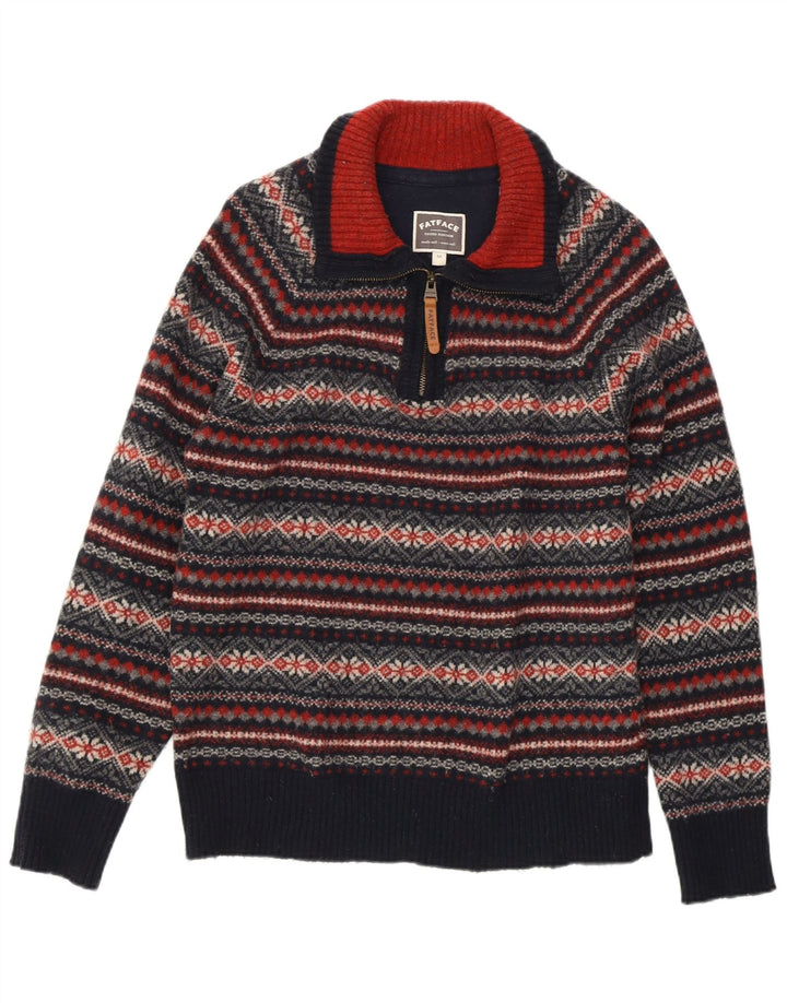 FAT FACE Dame sweater med lynlås-hals UK 14 Medium Navy Blue Fair Isle