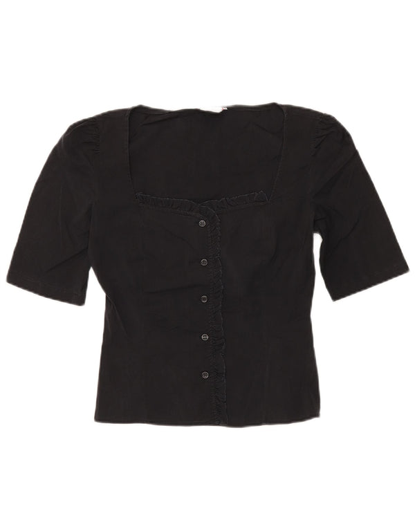 MAX & CO. Womens Flæse Front Crop Shirt Bluse IT 40 Small Black Bomuld