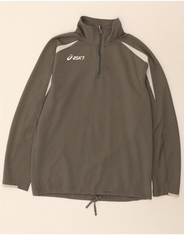 Asics Herre Zip Neck Pullover Træningsdragt Top Stor Grå Colourblock Polyester