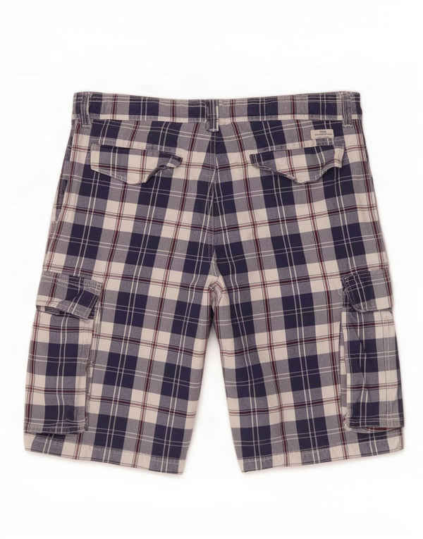 Crew Clothing Mens Cargo Shorts 2XL W42 Navy Blue Check Cotton