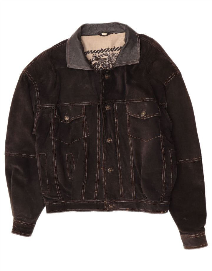 John F Gee Herre Bomber Oversized læderjakke IT 46 Lille brun ruskind