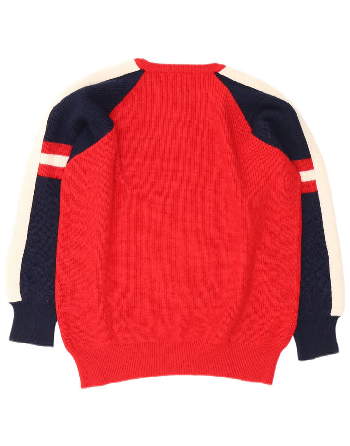 Vintage sweater med rund hals til mænd Medium rød farveblok