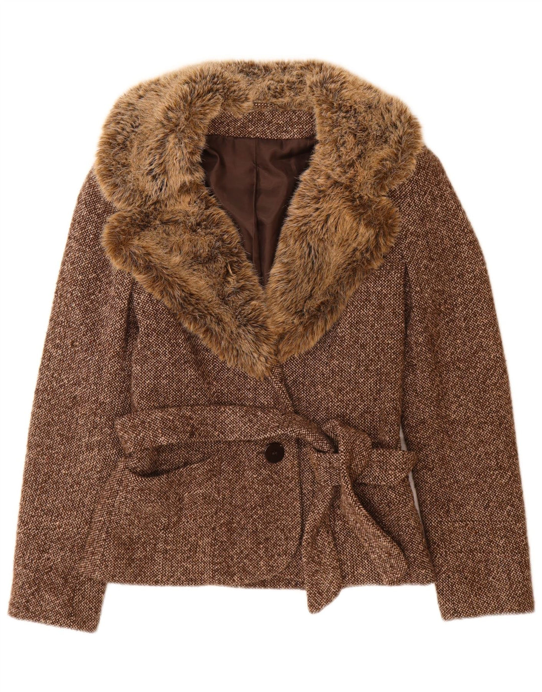 Bay Dame 1 Knap Blazer Jacket UK 10 Small Brown Flecked Uld