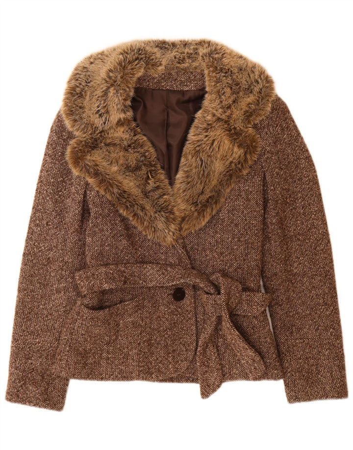 Bay Dame 1 Knap Blazer Jacket UK 10 Small Brown Flecked Uld
