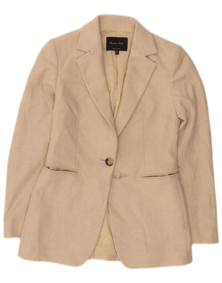 Massimo Dutti Dame 1 Knap Blazer Jakke EU 36 XS Beige Uld