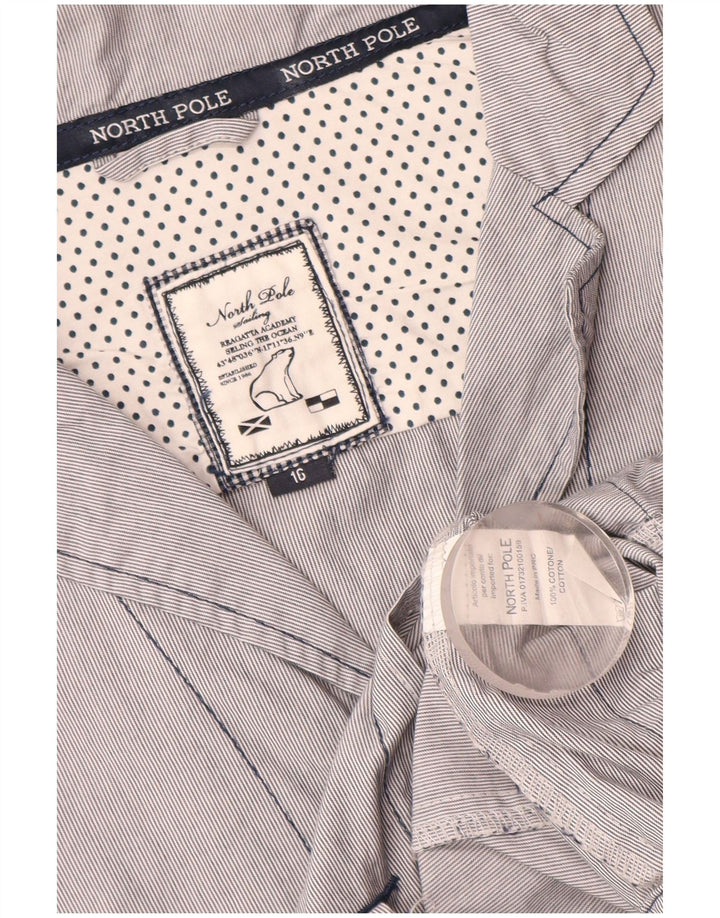 North Pole Dame 3-knaps blazerjakke UK 16 Stor blå nålestribet bomuld