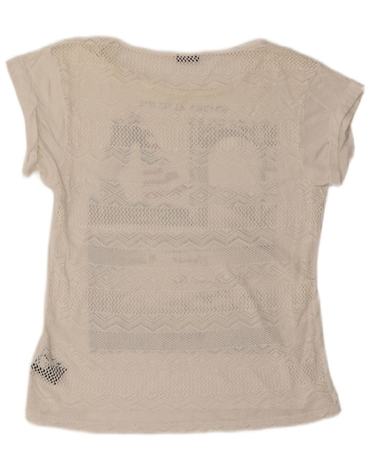 Blauer Dame Oversized grafisk T-shirt Top UK 10 Small Off White Bomuld