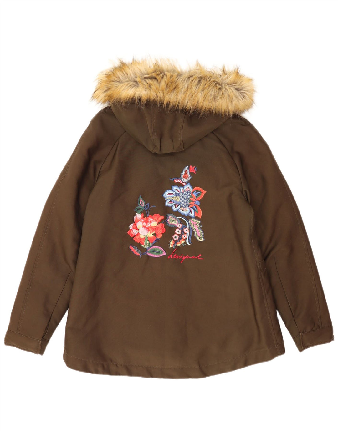 Desigual Dame grafisk hættejakke EU 38 Medium Khaki Bomuld