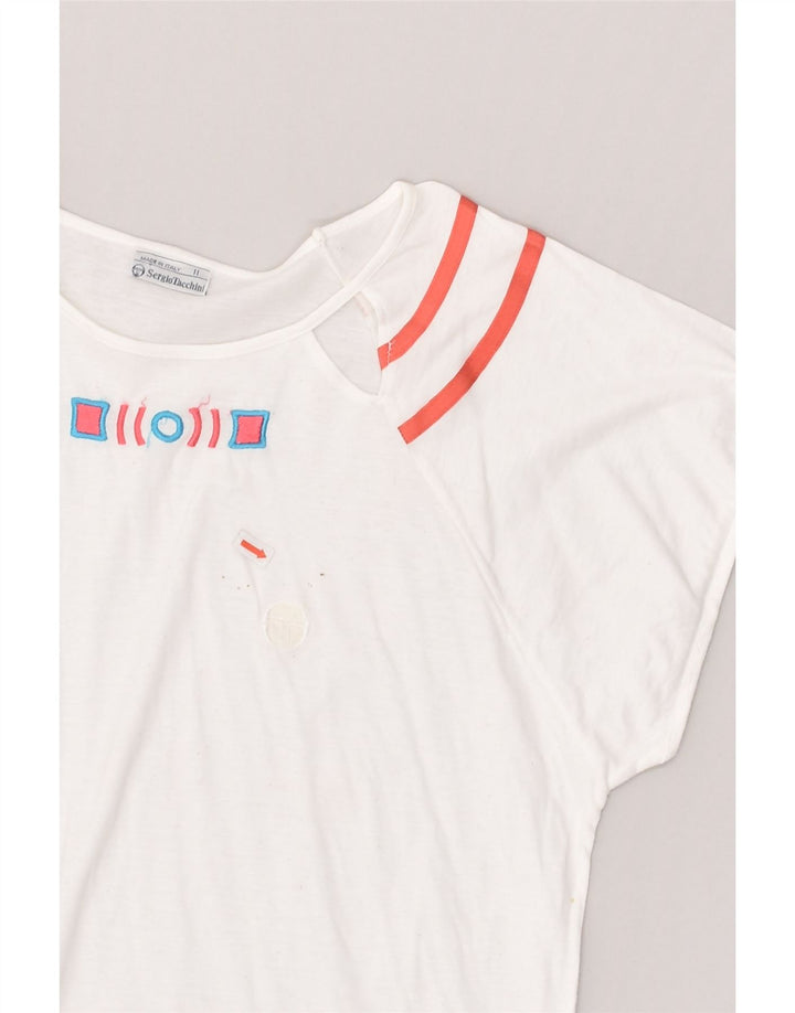 SERGIO TACCHINI Womens Blouse Top US 8 Medium White Cotton | Vintage Sergio Tacchini | Thrift | Second-Hand Sergio Tacchini | Used Clothing | Messina Hembry 