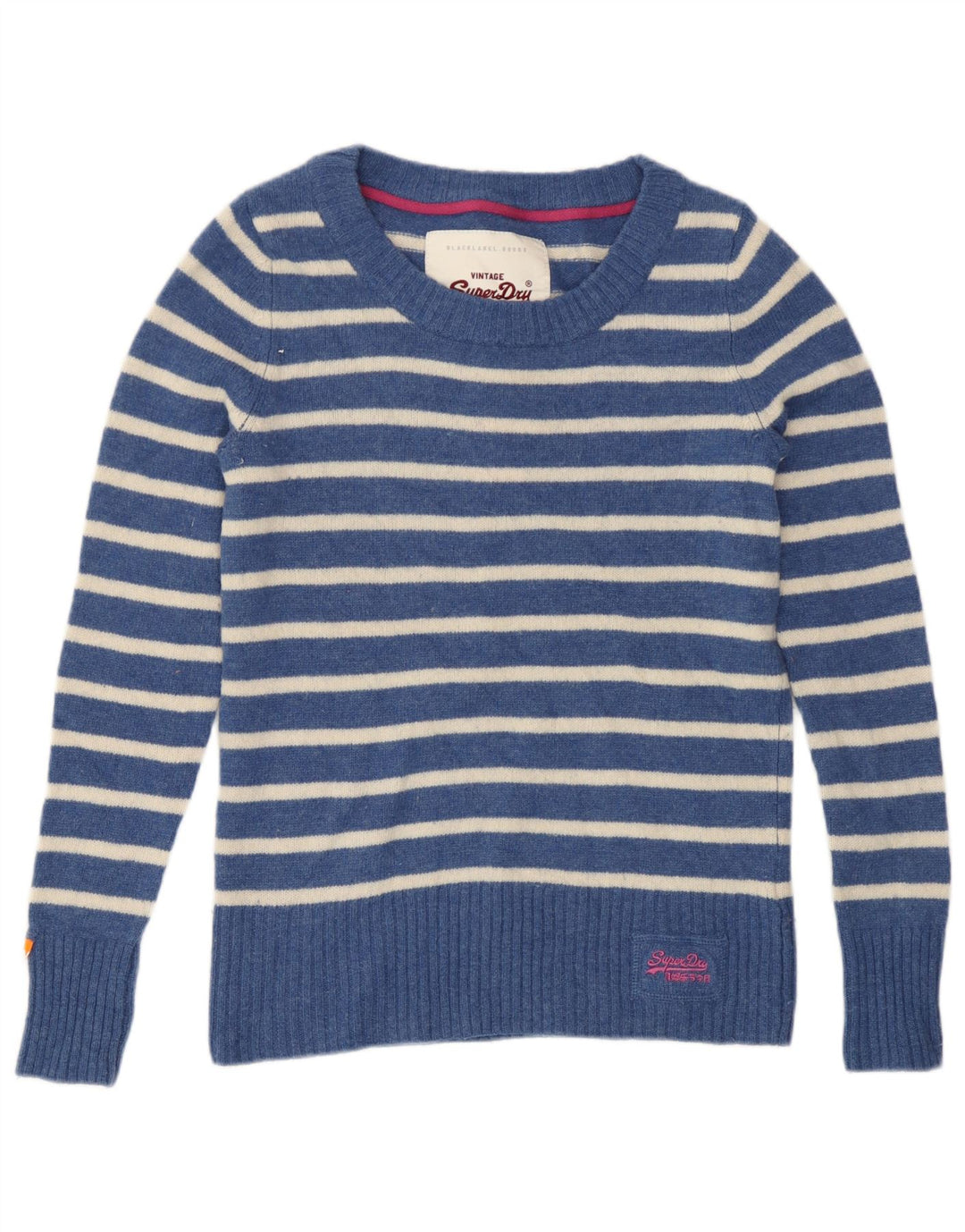 Superdry Dame Boat Neck Jumper Sweater UK 12 Mellem blå stribet