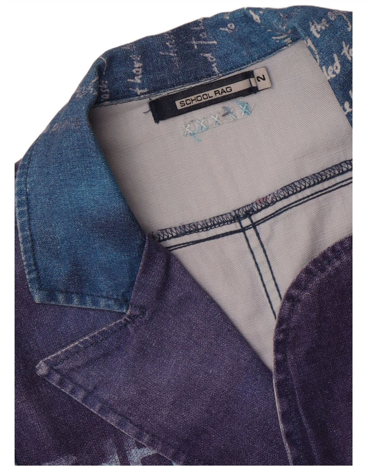 Vintage dame 3-knaps grafisk blazerjakke US 2 XS blå farveblok