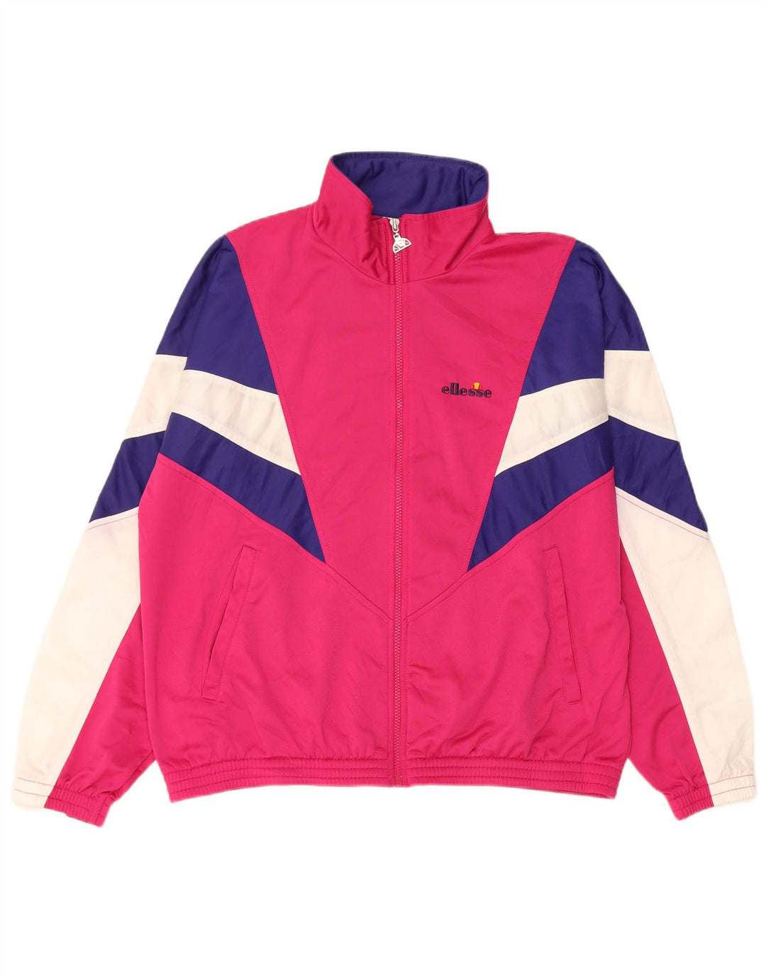 Ellesse Womens træningsdragt topjakke UK 14 Medium Pink Colourblock Retro