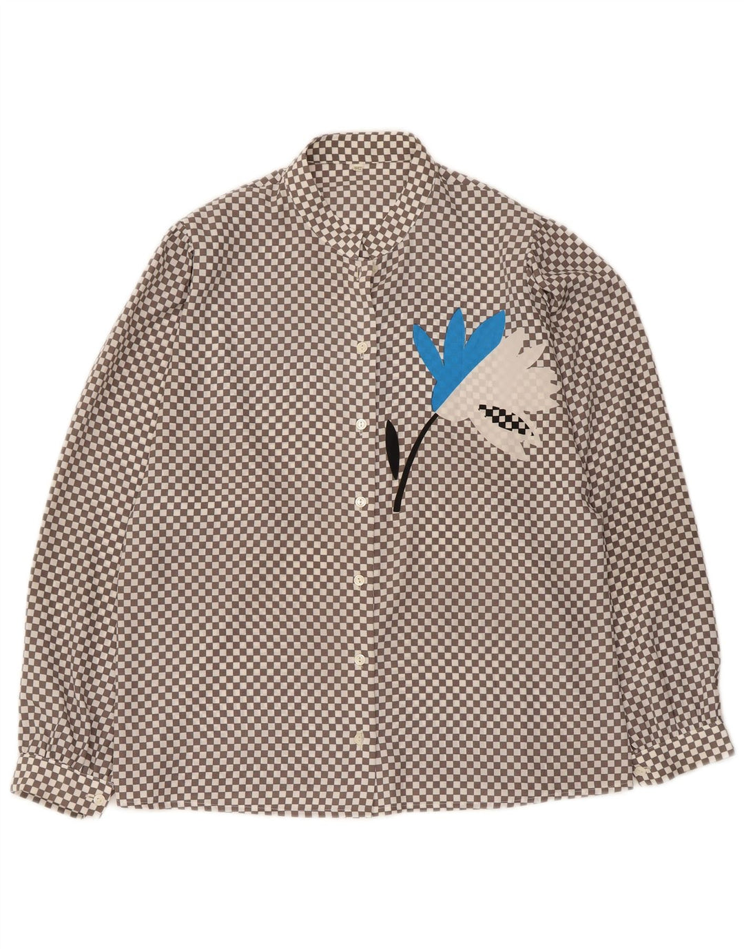 Vintage dameskjorte bluse UK 16 Stor grå geometrisk polyester