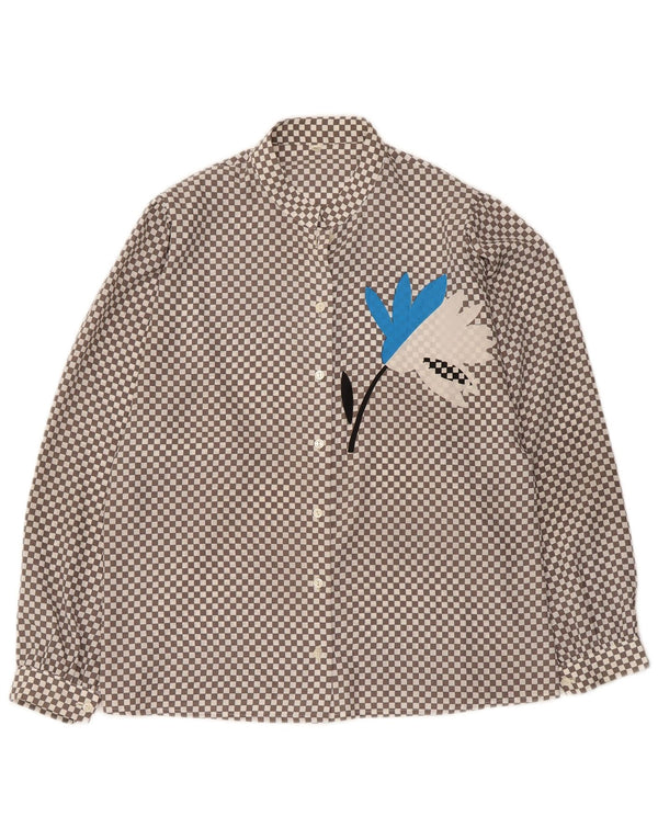 Vintage dameskjorte bluse UK 16 Stor grå geometrisk polyester