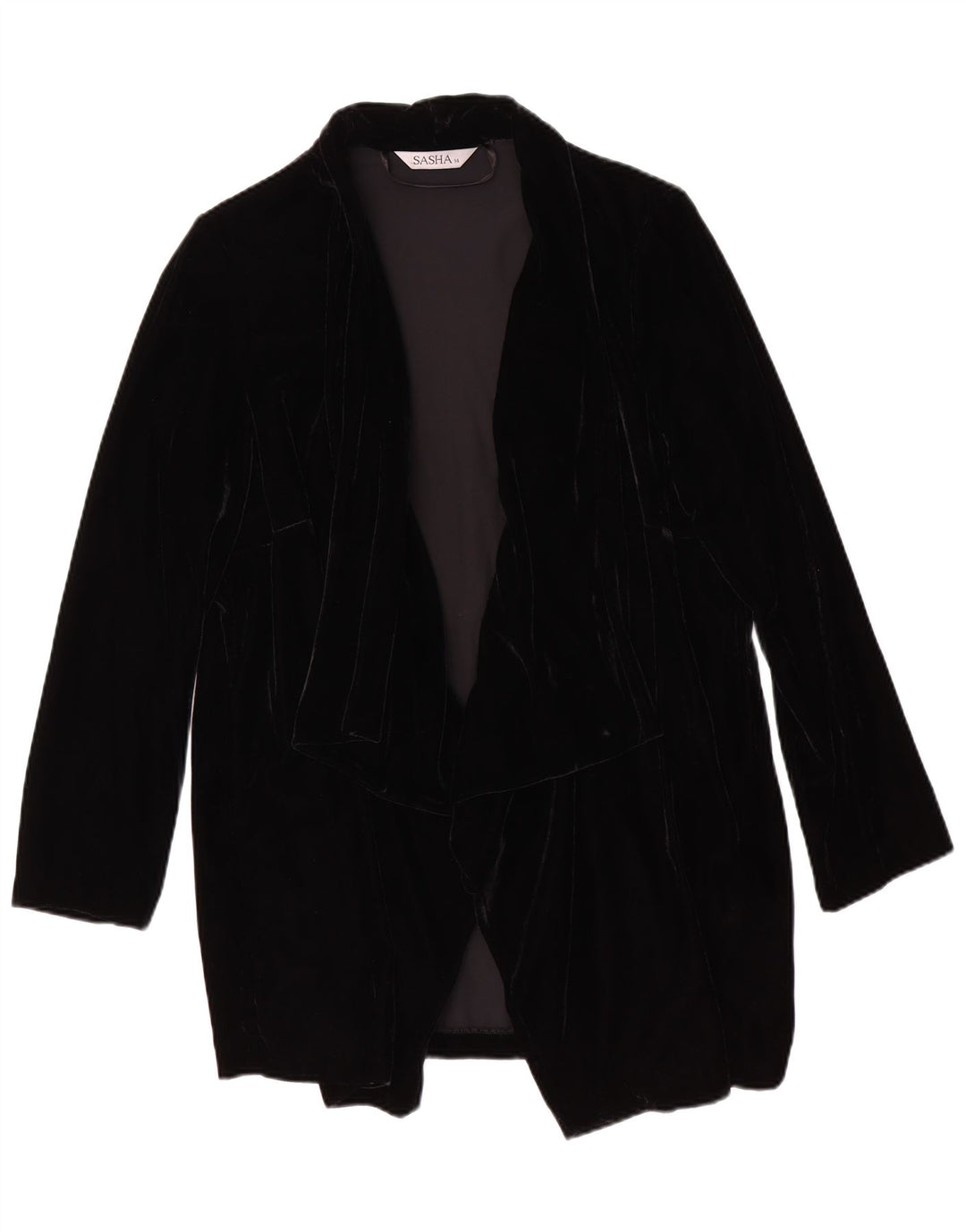 Sasha Womens Open Velour Blazer Jacket UK 14 Large Black Viscose