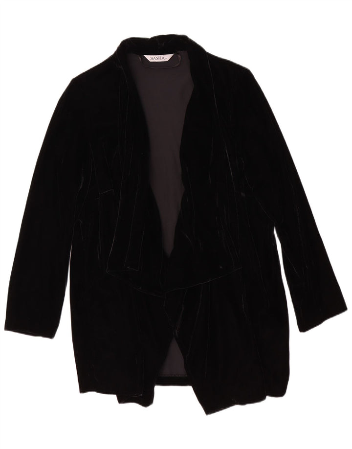 Sasha Womens Open Velour Blazer Jacket UK 14 Large Black Viscose