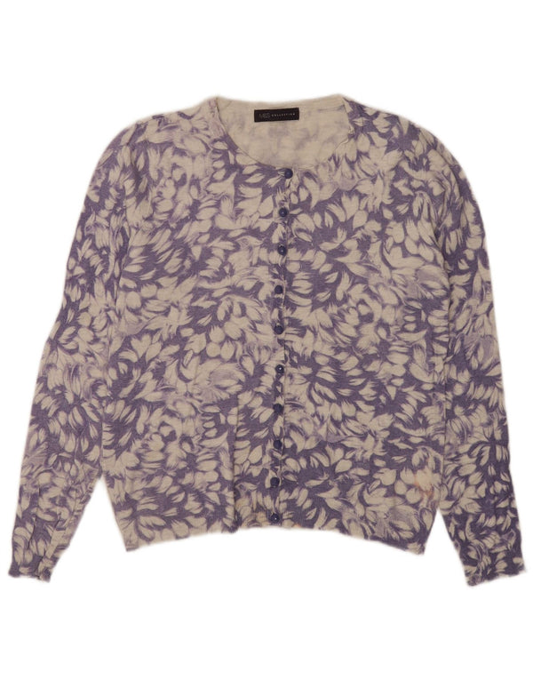 Marks & Spencer Womens Cardigan Sweater UK 8 Small Purple Floral Viscose