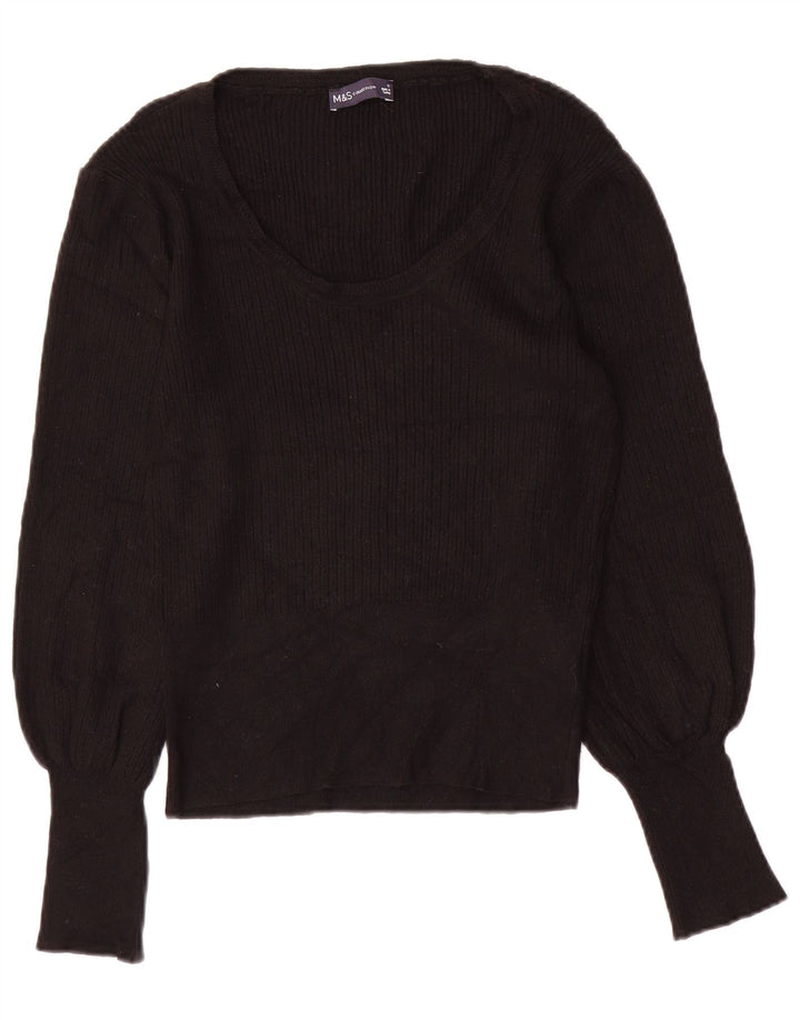 Marks & Spencer Dame Boat Neck Jumper Sweater UK 12 Medium Black Viscose
