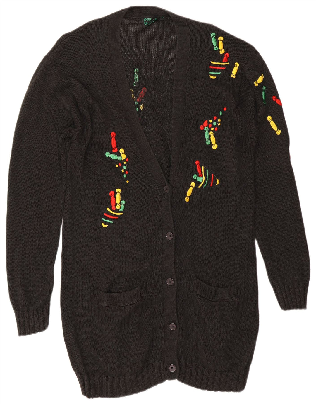 VINTAGE Dame Longline Cardigan Sweater EU 42 Large Black
