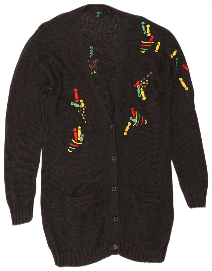 VINTAGE Dame Longline Cardigan Sweater EU 42 Large Black