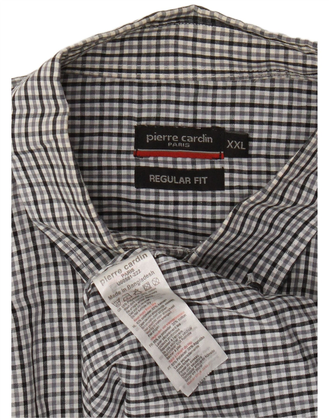 PIERRE CARDIN Herre Regular Fit kortærmet skjorte 2XL grå ternet polyester