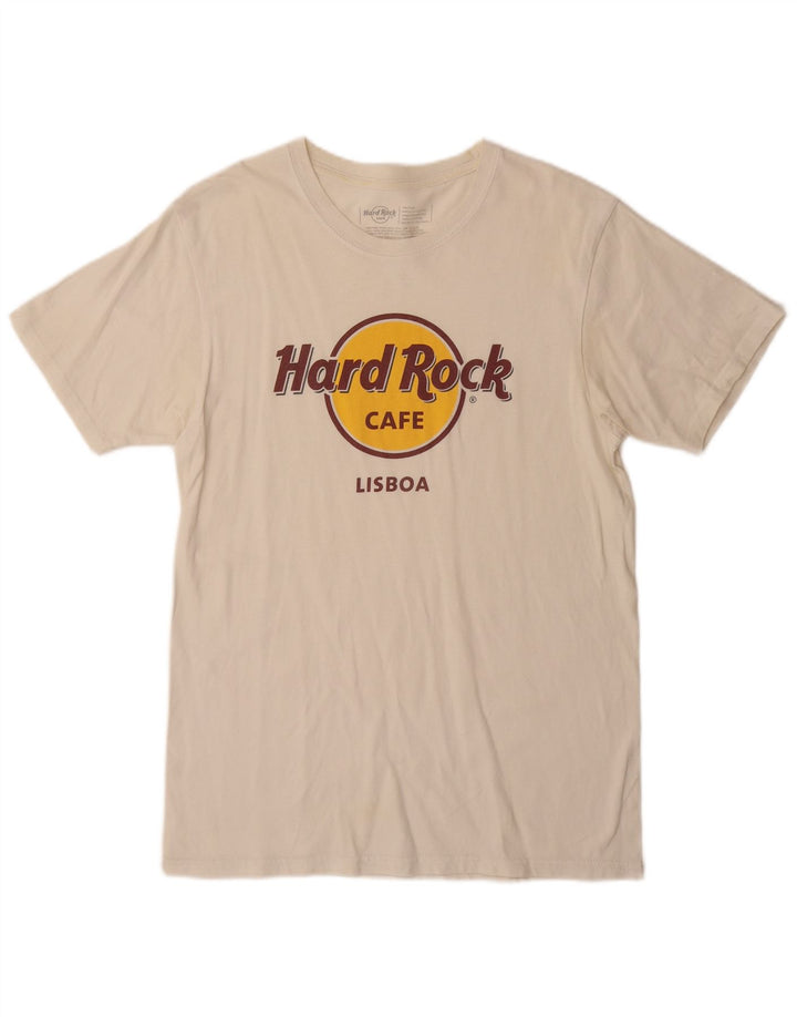 Hard Rock Cafe Herre Lisboa Grafisk T-shirt Top Medium Off White Bomuld